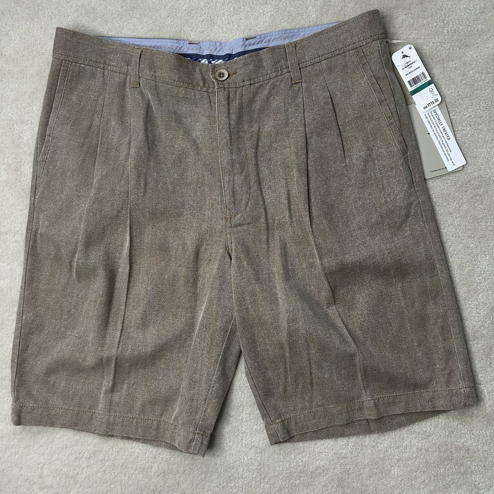 Tommy Bahama Havana Herringbone Shorts Mens 35 Silk 10" Inch Lightweight Pleated